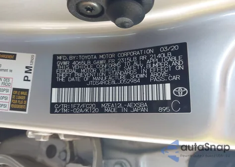 2020 Toyota Corolla Se from USA, damaged, VIN JTDS4RCE8LJ052984